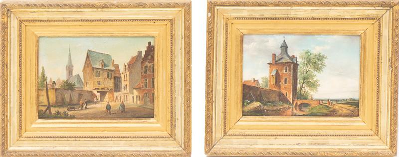C. Kuwassey, Oil on Board, Cityscape, Pair (1 of 3)
