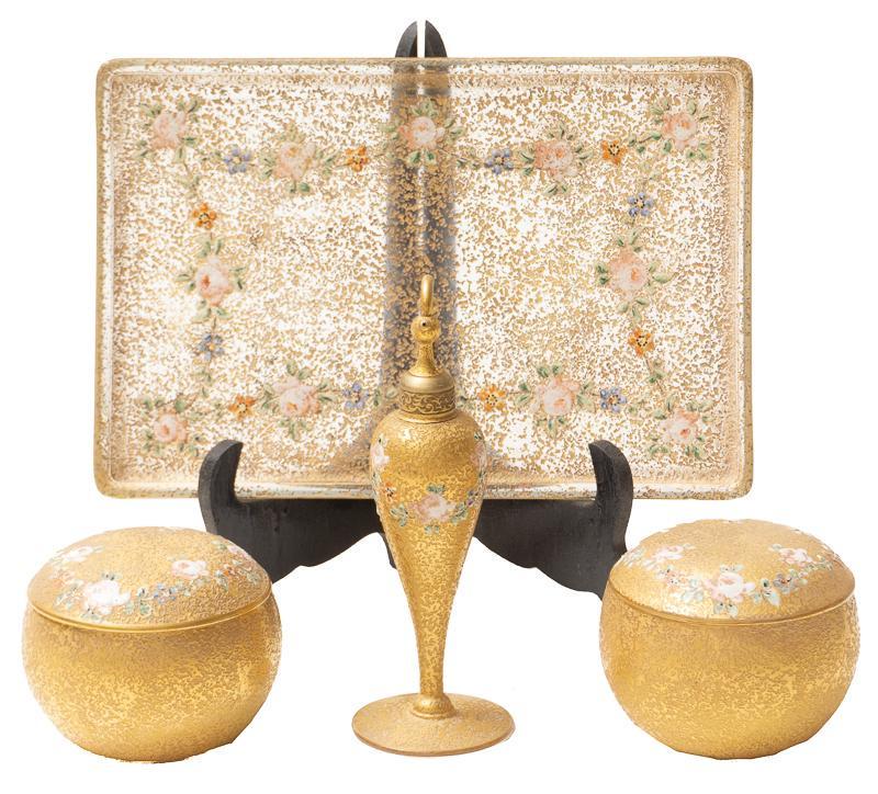 DeVilbiss Gold Enamel Perfume Bottle Dresser Set (1 of 3)