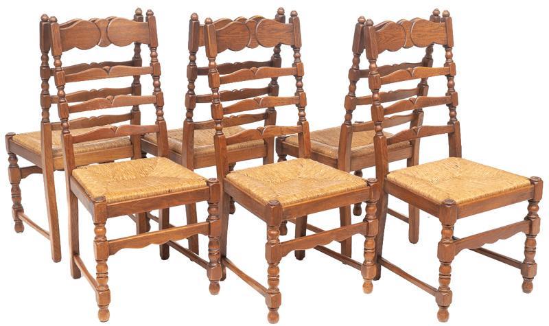 Set of 6 Rustic Rush Seat Dining Chairs (1 of 3)