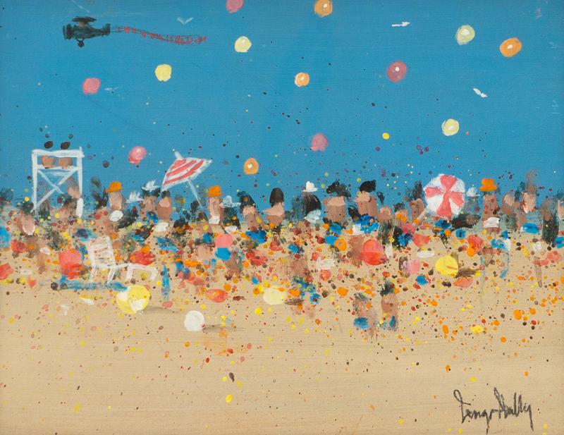 Jena Hally, Fun at the Beach: Jena Hally, Fun at the Beach, acrylic on wood, framed 13.5"h x 11.5"w Provenance: The Estate of Nancye Miller, Alamo Heights, TX