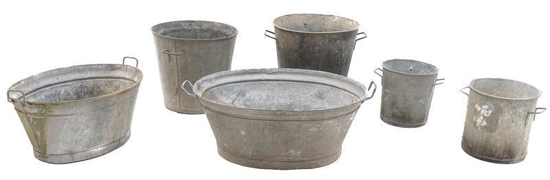 Lot of 6 Farmhouse Galvanized Tubs and Buckets (1 of 2)