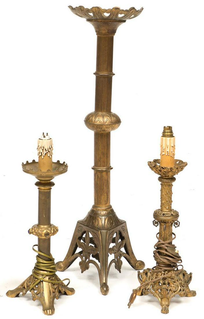 Lot of 3 French Brass Candle Stand and Lamps (1 of 3)
