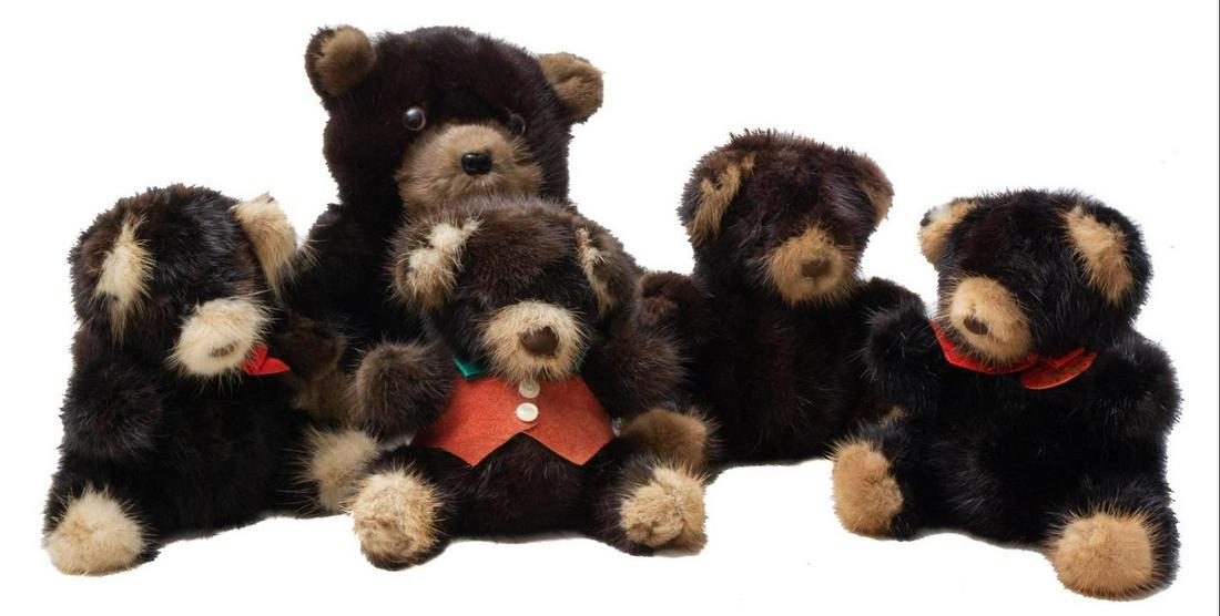 Set of 5 Vintage Mink Fur Teddy Bears (1 of 5)