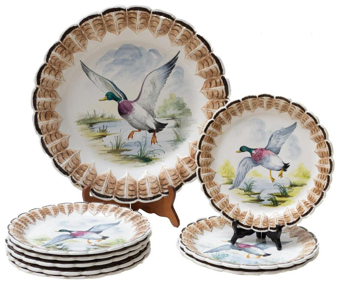 Set of 9 Italian Plates and Platter, Mallard Motif (1 of 2)