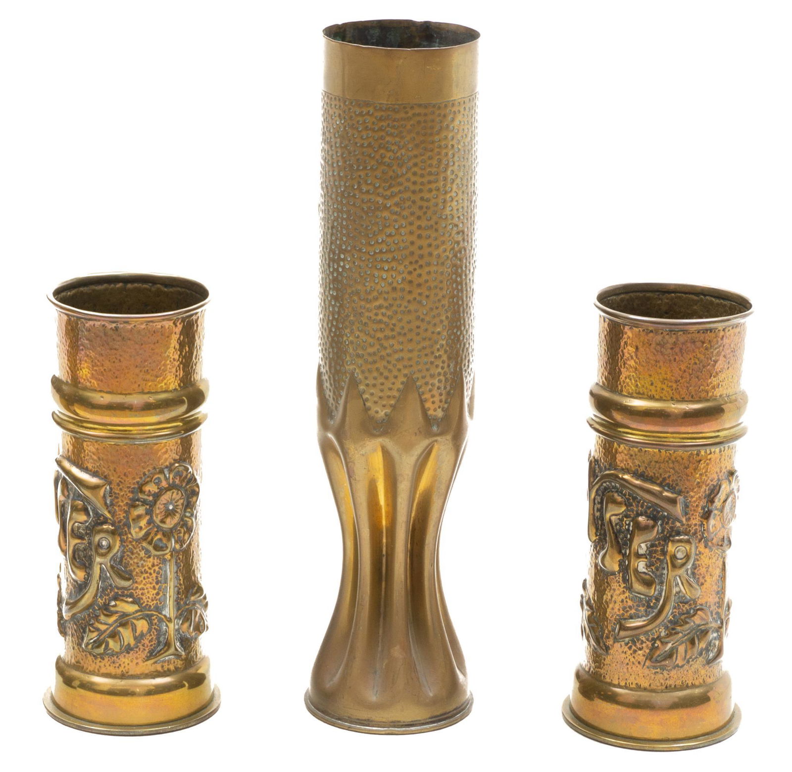 Lot of 3 Vintage Brass Trench Art Vases (1 of 5)