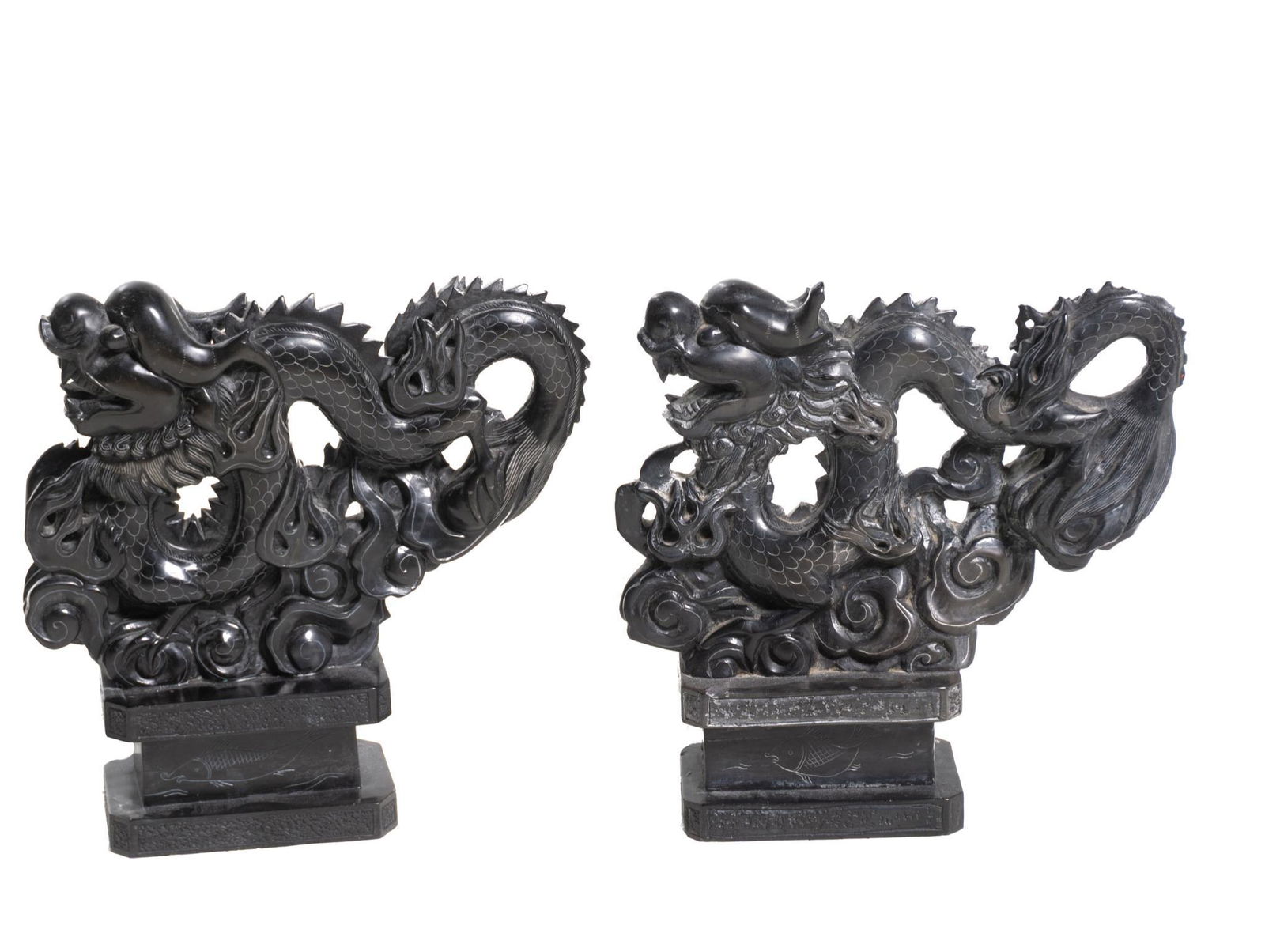 Pair Chinese Dragon Archictural Figures (1 of 3)