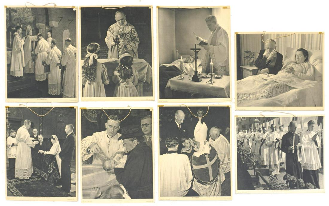 Set of 8 Vintage Religious Photographic Prints: Set of 8 vintage Catholic religious black and white photographic prints, unframed 23"h x 20"w/ largest In-house shipping and delivery is available on this item. Please email shipping@vogtauction.com o