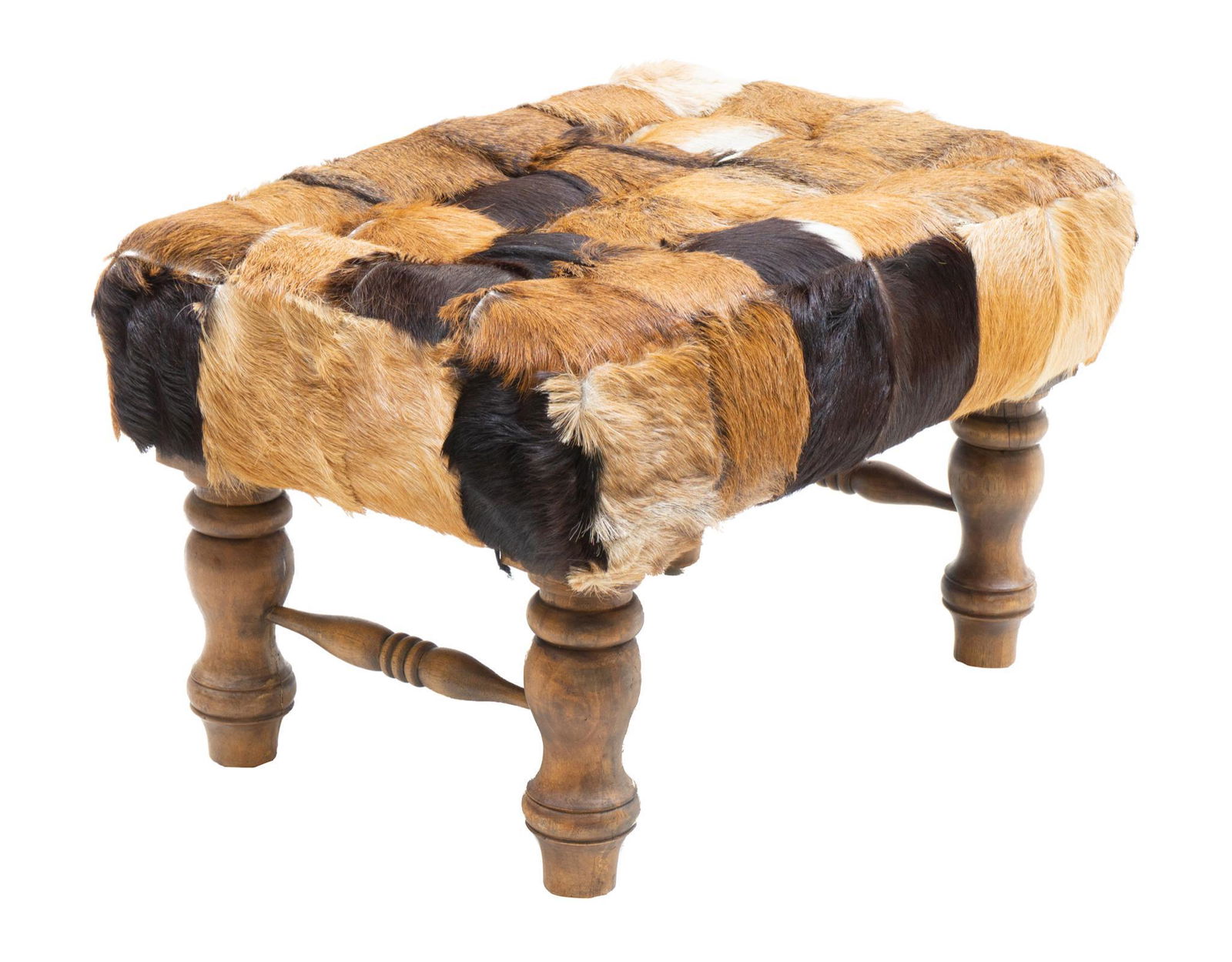 Rustic Patchwork Cow Hide Foot Stool (1 of 3)
