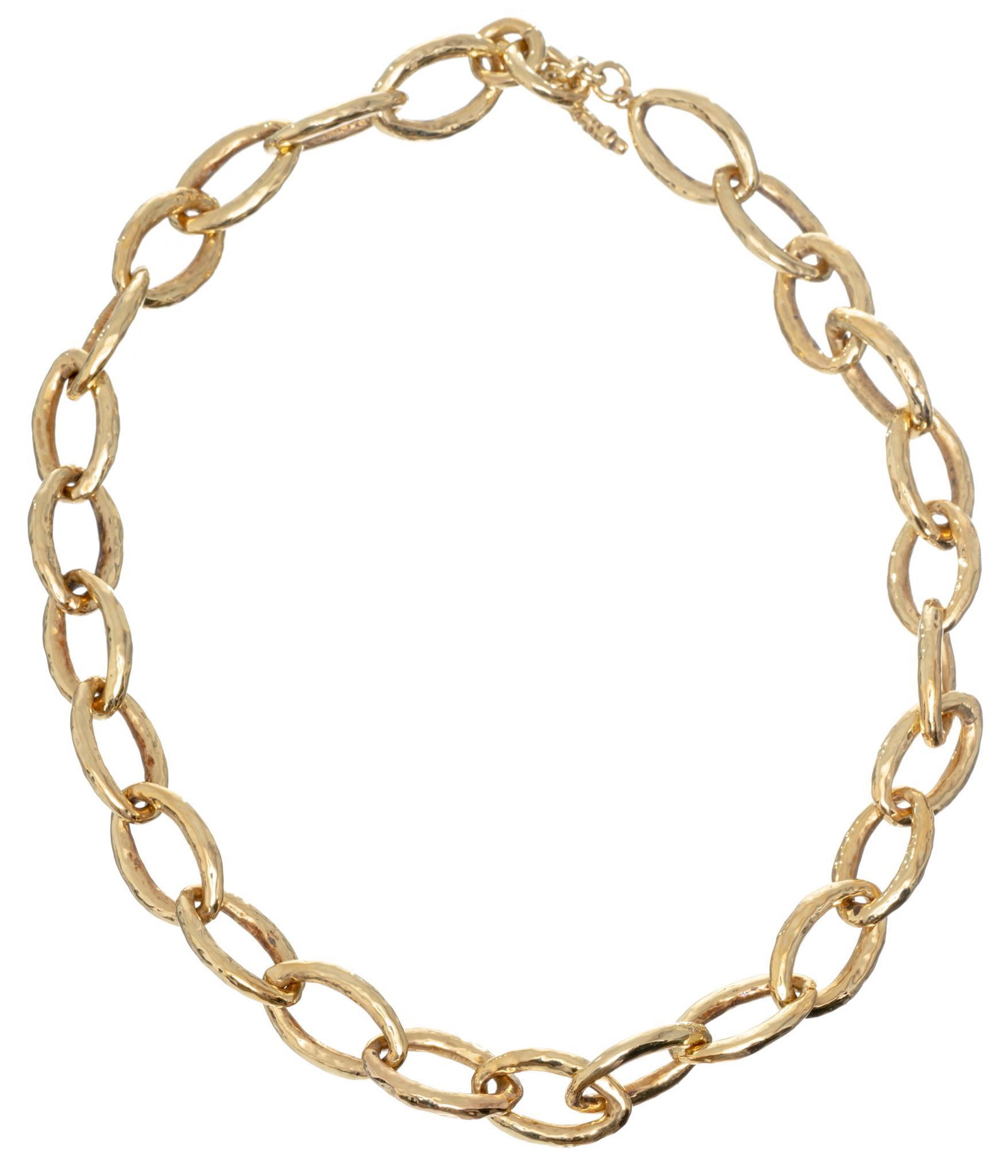 Ippolita 18k Gold Textured Link Necklace: Weight: 28.3 grams, measures: 16" long, hallmarked: Ippolita 18k Provenance: Property from the prominent Estate of two late San Antonio, Texas oil & gas businesspersons