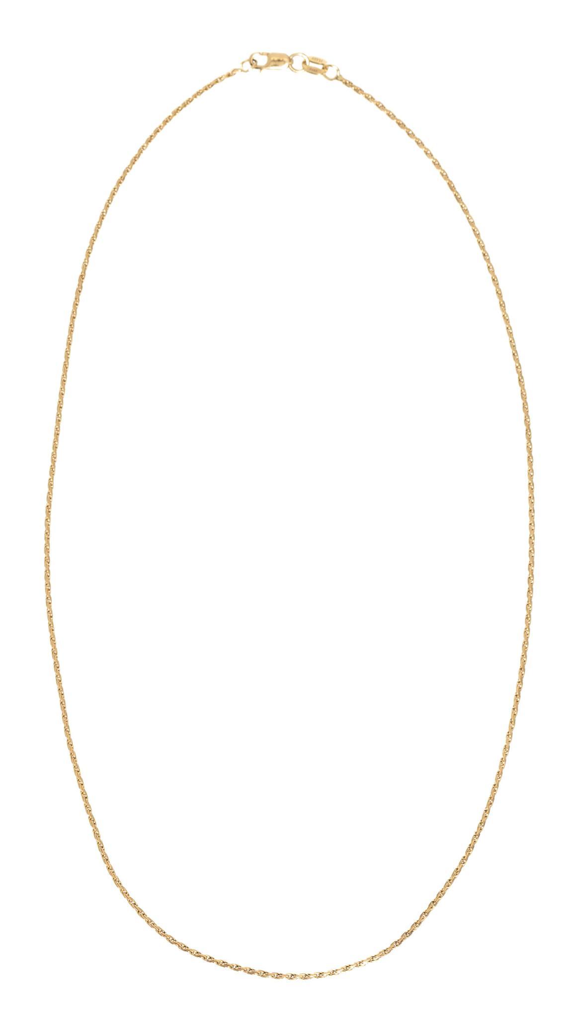 14k Gold Rope Chain: Weight: 3.3 grams, measures: 16" long, hallmarked: Italy Provenance: Property seized by court order from oil & gas entrepreneurs Brian & Kristi Alfaro (San Antonio, Texas)
