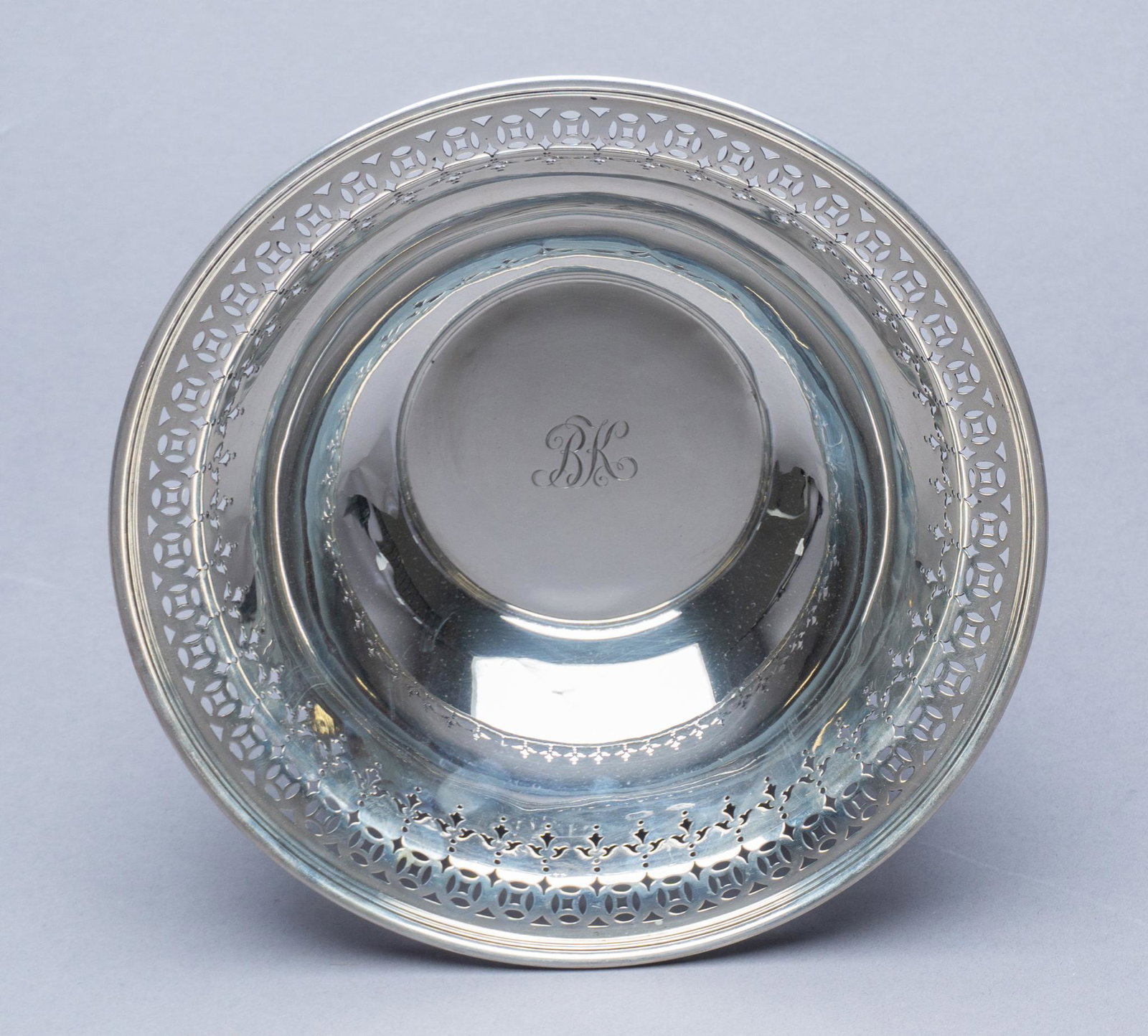 Tiffany Sterling Silver Reticulated Bowl: Hallmarked: Tiffany & Co., weight: 10 ozt., measures: 2.5 x 8.5" dia. Provenance: Property from the former Charlott's Antiques, est. 1966 (San Antonio, Texas)