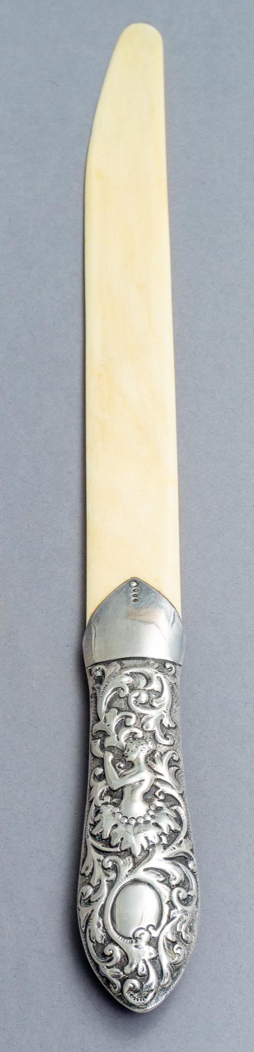 Antique English Page Turner with Sterling Silver Hilt: Blade is bovine, hallmarked: worn down...ERM..., measures: 17 x 1.5" Provenance: The Estate of life-long collector Mary Ann Delmer (San Antonio, Texas)