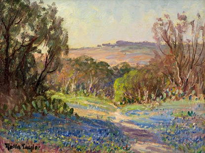 Rolla Taylor (1872-1970), Bluebonnet Landscape: Rolla Taylor (1872-1970), Bluebonnet Landscape, oil on board, 9 x 12 in. board size ARTIST BIO:About 1889, Taylor’s family moved to San Antonio where he received instruction while a teenager in