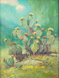 Dawson Dawson-Watson (1864-1939), Cactus, c. 1920s: Dawson Dawson-Watson (1864-1939), Cactus, c. late 1920s, oil on canvas, 16 x 12 in. canvas size Born in London, England, Dawson Dawson-Watson was a landscape, portrait, genre, marine, and mural
