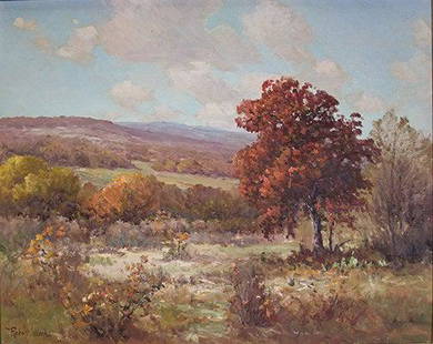 Robert Wood (1889-1979), "Autumn Hues", oil on canvas: Robert Wood (1889-1979), "Autumn Hues", oil on canvas, 24 x 30 in. canvas size Robert W. Wood (1889-1979) was a well-known American landscape painter for several decades, and his work has been