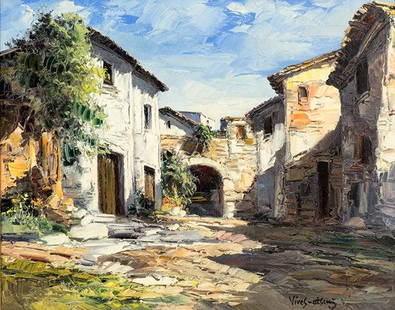 Jose Vives-Atsara (1919-2004), "Calle Tipica": Jose Vives-Atsara (1919-2004), "Calle Tipica, Catalonia, Spain", 1972, oil on canvas, 24 x 30 in. canvas size Jose Vives-Atsara was born April 13, 1919 in Vilafranca del Penedes near Barcelona,