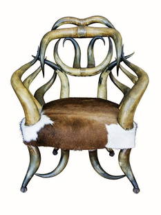 Wenzel Friedrich (1827-1902), Horn Chair, c. 1885: Wenzel Friedrich (1827-1902), Horn Chair, c. 1885, 37 x 30.5 x 21 in., original unrestored condition. Note: Friedrich ordered the ball-feet for his chairs from Tiffany. Provenance: from the estate of