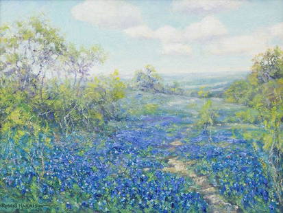 Robert Harrison, "Spring Blooms", oil on canvas: Robert Harrison, "Spring Blooms", oil on canvas, 12 x 16 in. canvas size Robert Harrison was born in San Antonio, Texas, and grew up in the Wimberly area. He has lived in San Antonio most of his