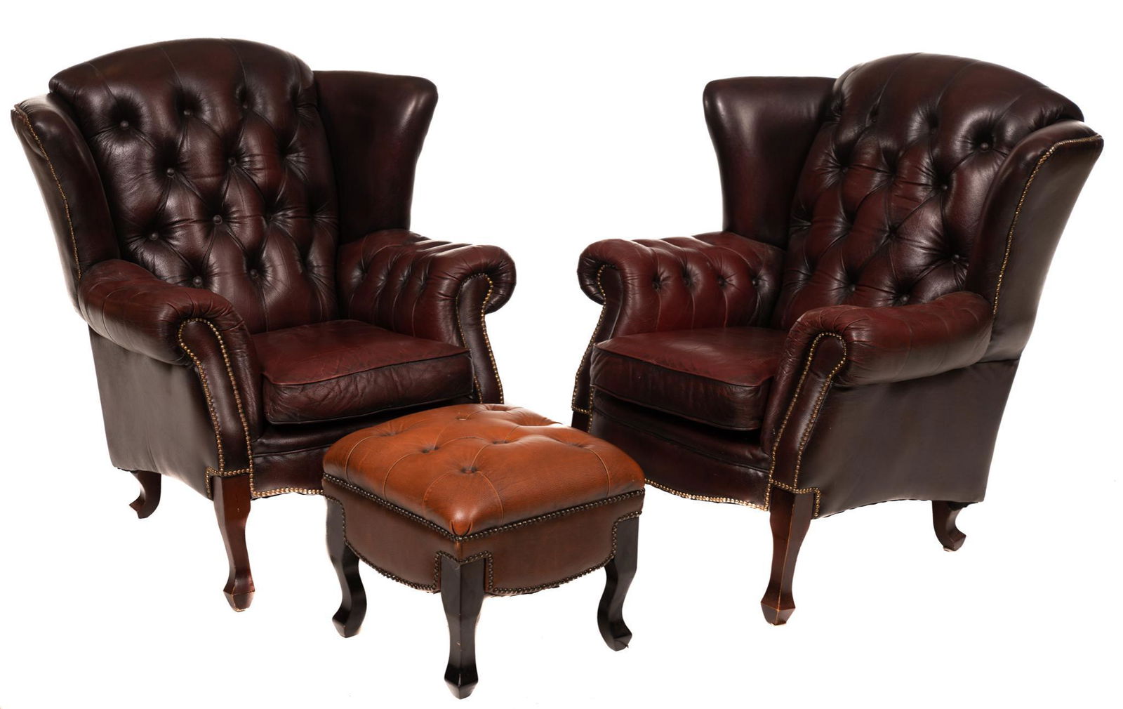 Pair of Vintage Wing Back Leather Arm Chairs with (1 of 4)