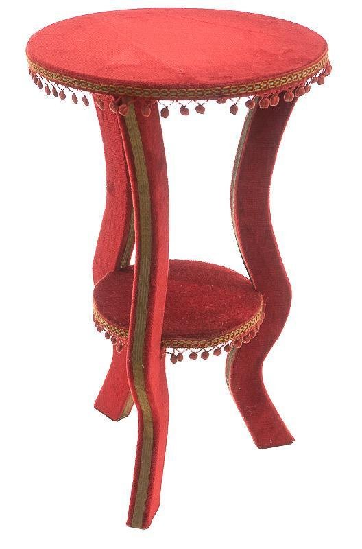 French Empire-Style Red Velvet Pedestal: French Empire-style red velvet pedestal, fringe accents, rising on curved legs25"h x 15"dIn-house shipping and delivery is available on this item. Please email shipping@vogtauction.com or call 210-822