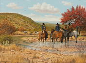 Manuel Garza (b. 1940), Riders and Longhorns, oil