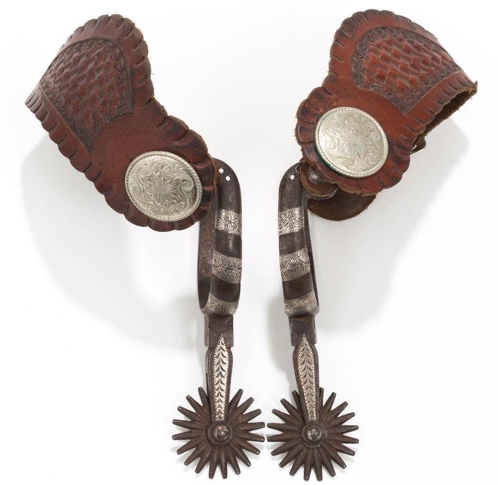 August Buermann, No. 2037 pattern spurs: August Buermann, No. 2037 pattern spurs, California-style, star-marked with silver inlay