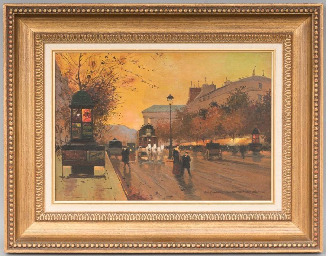 Edouard Cortes (1882-1969), Boulevard de la Madeleine,: Edouard Cortes (French, 1882-1969), "Boulevard de la Madeleine au Crepuscule", c. 1925, oil on canvas, 12 x 17", frame: 18.75 x 24" Provenance: sold at Altermann Galleries 2015 August Auction Authenti