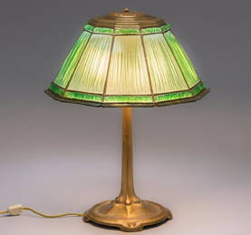 Tiffany Studios Green 'Linenfold' Glass Lamp