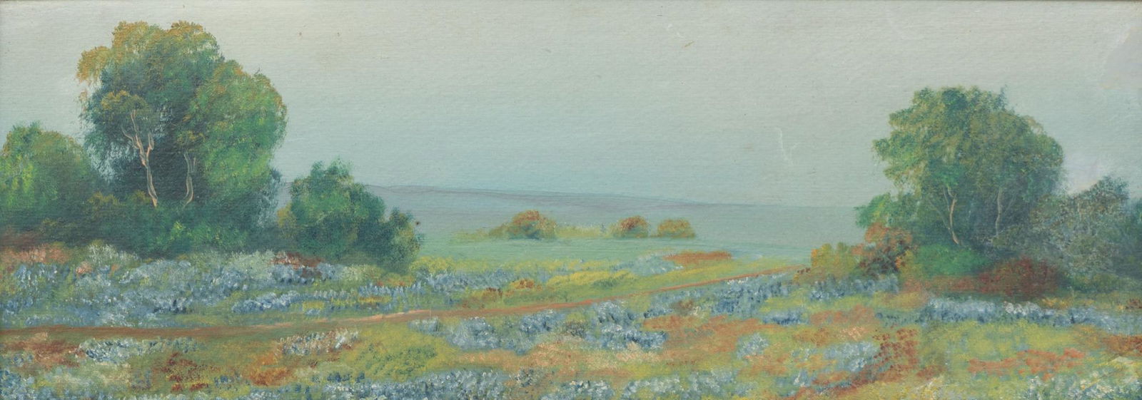 Robert Wood (1889-1979), Buckeye Painting: Robert Wood (1889-1979), Buckeye Painting, oil on cardboard, 7 x 19", frame: 8.75 x 20.75" Provenance: An Alamo Heights, Texas collection A painter of realistic landscapes reflecting a vanishing wil