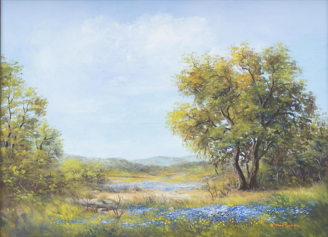 Audrey Montgomery, Bluebonnet Clearing: Audrey Montgomery, Bluebonnet Clearing, oil on canvas, 12 x 16", frame: 20.5 x 24.5" Provenance: The Estate of Sally Ball (San Antonio, TX) 