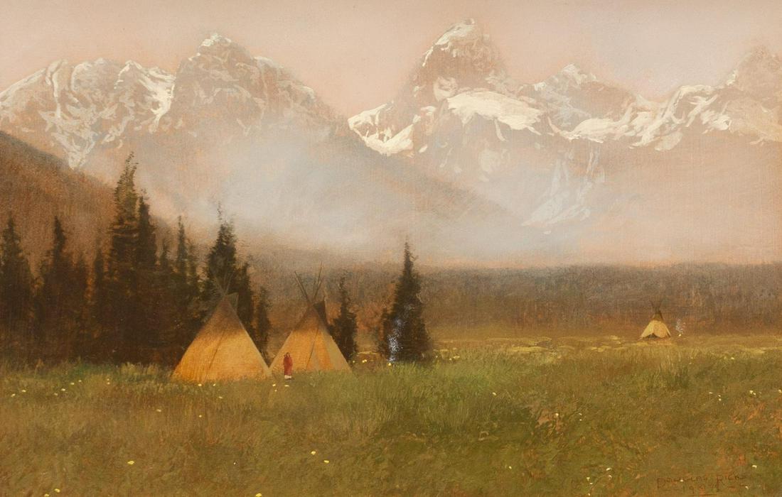 Douglas Ricks (1954-2003), "In the Tetons, Wyoming": Douglas Ricks (1954-2003), "In the Tetons, Wyoming", oil on board, 12 x 17.5", frame: 17.5 x 23.75" Provenance: A Dallas, Texas collection
