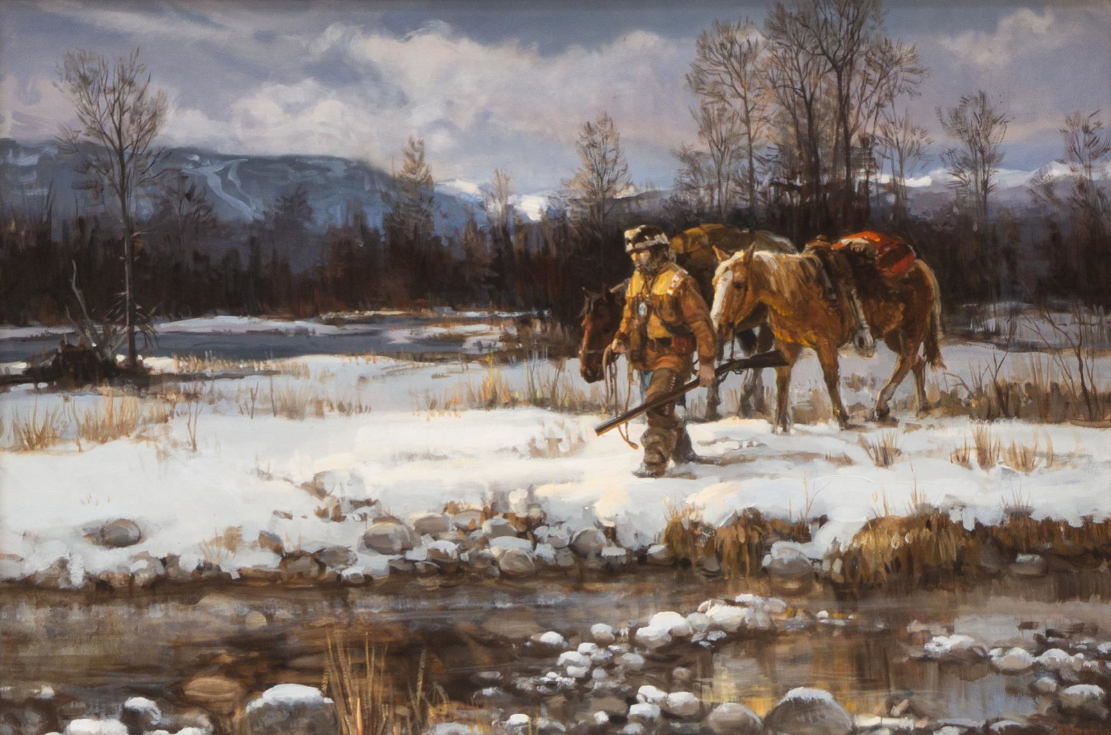 Joe Abbrescia (1936-2005), "Lonely But Worth It": Joe Abbrescia (1936-2005), "Lonely But Worth It", oil on canvas, 20 x 30", frame: 30.5 x 40" Provenance: The collection of a Dallas, Texas private club Born in New York in 1936, Joe Abbrescia exhibi