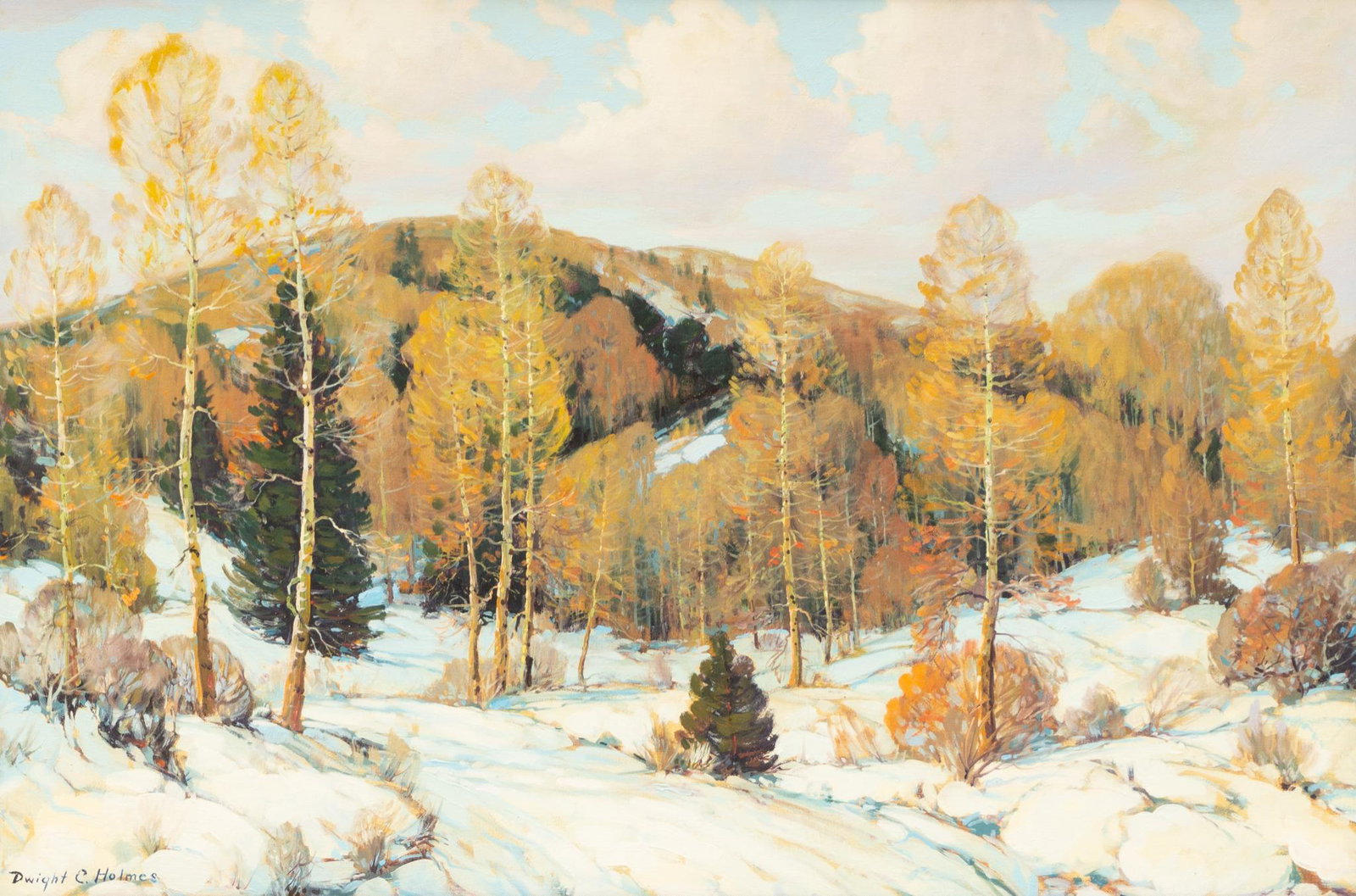 Dwight Clay Holmes (1900-1986), Winter: Dwight Clay Holmes (1900-1986), Winter, oil on mounted canvas, 24 x 36", frame: 33 x 44.5" Provenance: An Olmos Park, Texas collection 