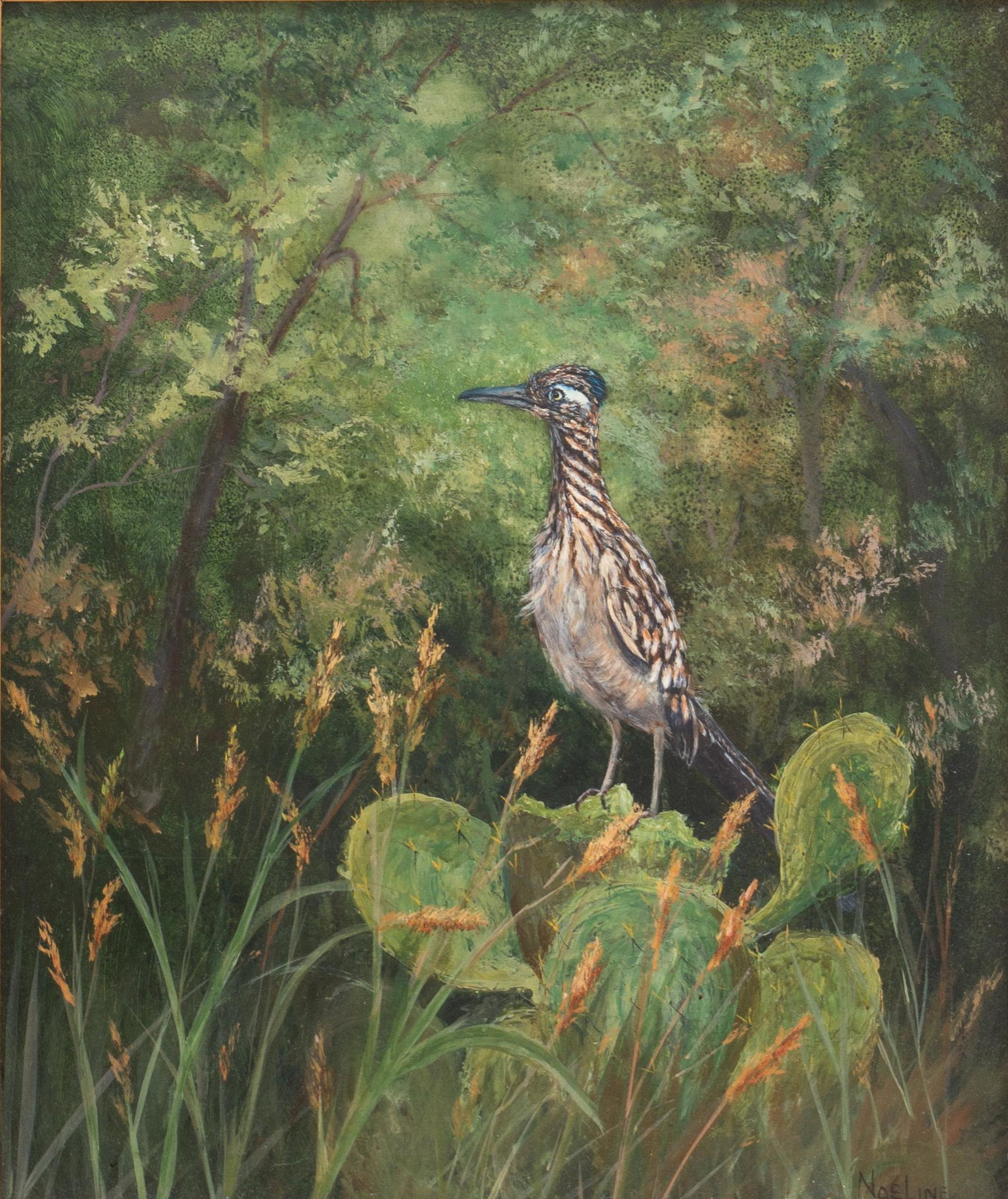 Noeline Harris (1923-2011), Roadrunner: Noeline Harris (1923-2011), Roadrunner, oil on masonite, 24 x 20", frame: 32 x 28.5" Provenance: The Estate of the artist, Noeline Harris (Rockport, TX)