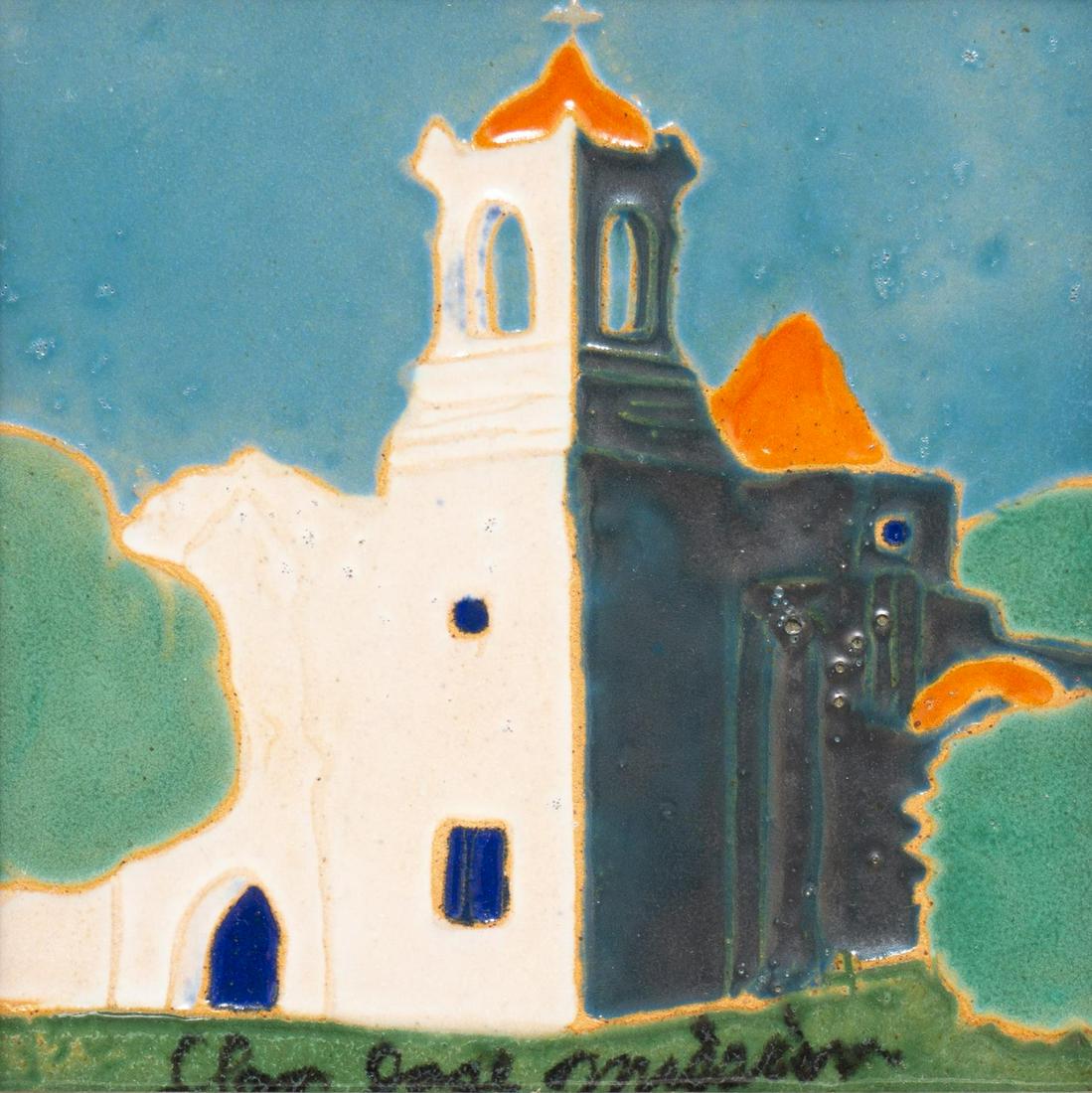 San Jose Pottery, "San Jose Mission": San Jose Pottery, "San Jose Mission", glazed ceramic, 6.25 x 6.25" Provenance: A Spring Branch, Texas collection "San Jose" is used to include several makers of similar-looking art pottery and