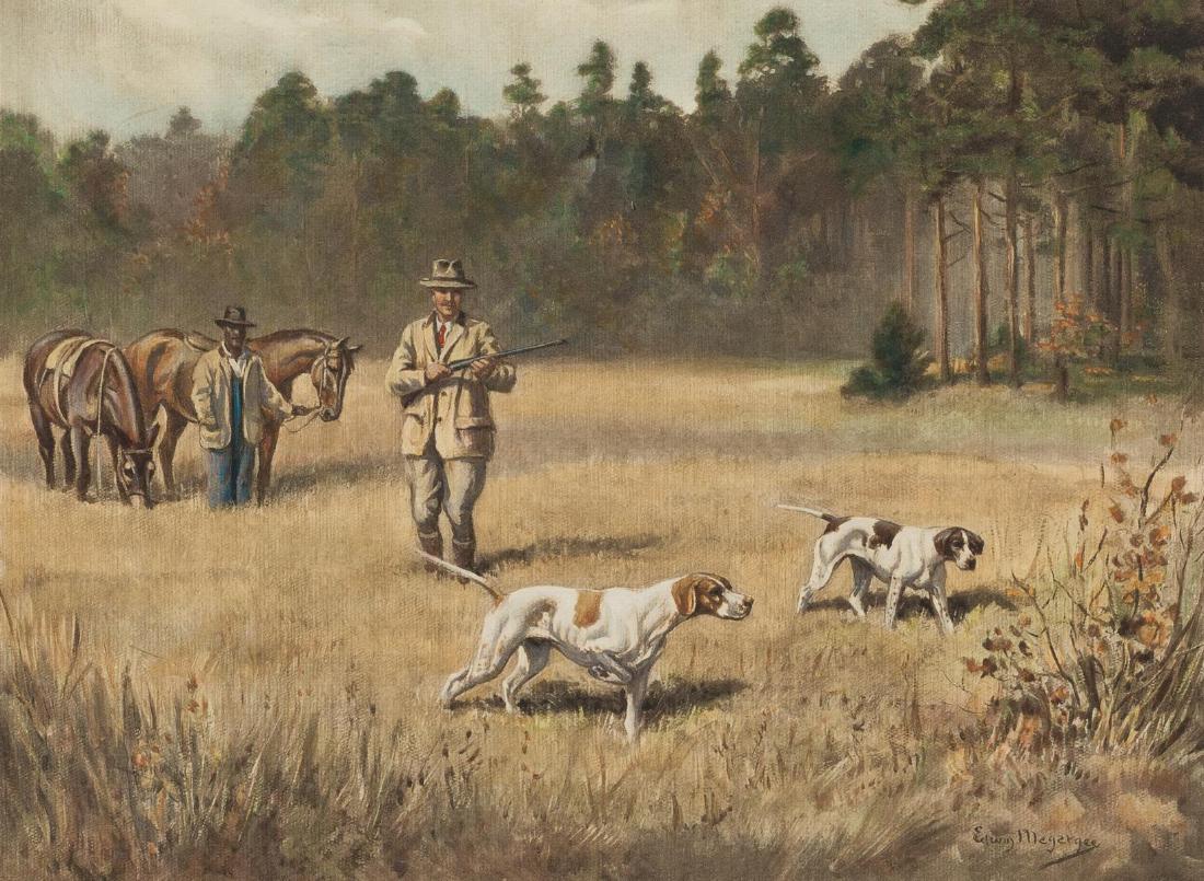 Edwin Megargee (1883-1958), "Closing In", Derrydale: Edwin Megargee (1883-1958), "Closing In", hand-colored engraving published by Derrydale Press in 1939 in edition of 250 Signed LL but unnumbered, plate: 9 x 11", paper: 20x 23.25" Edwin Megargee