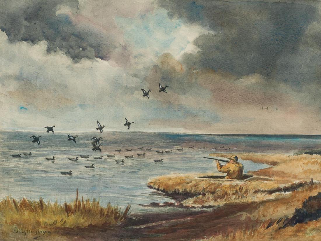 Edwin Megargee(1883-1958), "November Morn", Derrydale: Edwin Megargee (1883-1958), "November Morn", hand-colored engraving published by Derrydale Press in 1939, edition 21/250 signed LR, plate: 8.75 x 12", paper: 20 x 26" Edwin Megargee was an animal