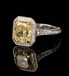 4.15 Ct. Fancy Yellow Diamond Platinum Ring GIA