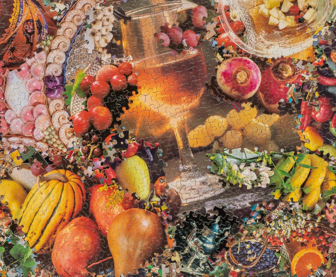 Al Souza (Texas, b. 1944), "Natural Feast", 2006,: Al Souza (Texas, b. 1944), "Natural Feast", 2006, puzzle parts & glue on wood, 20 x 24", frame: 20.25 x 24.25"