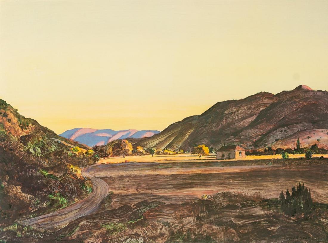 Peter Hurd (1904-1984), "Valley in October",: Peter Hurd (1904-1984), "Valley in October", lithograph, edition 436/450, image size: 17 x 23", frame: 26 x 31.5" Peter Hurd attended West Point Military Academy and then studied art at the Pennsylvan