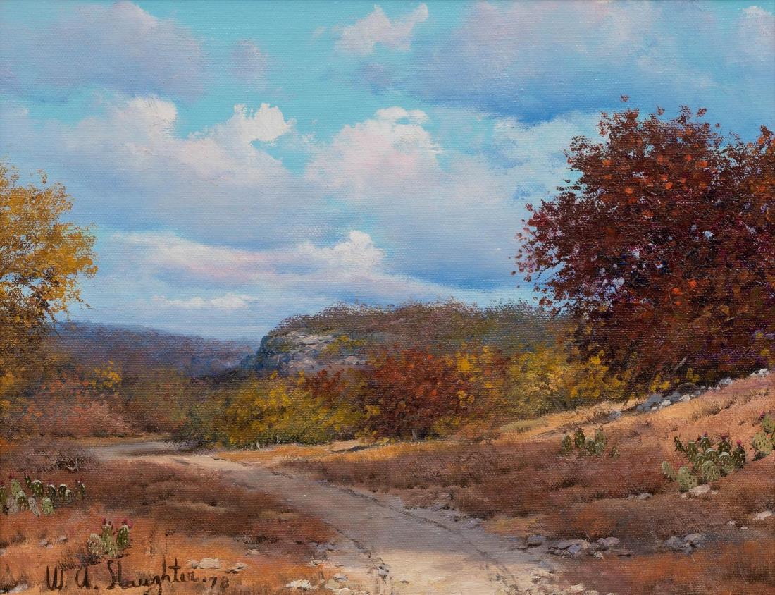 William Slaughter (1923-2003), "Spanish Oak", 1978, oil: William Slaughter (1923-2003), "Spanish Oak", 1978, oil on canvas, 11 x 14", frame: 18 x 21" William A. Slaughter was born in San Antonio. His first call was to the ministry and after serving in the A