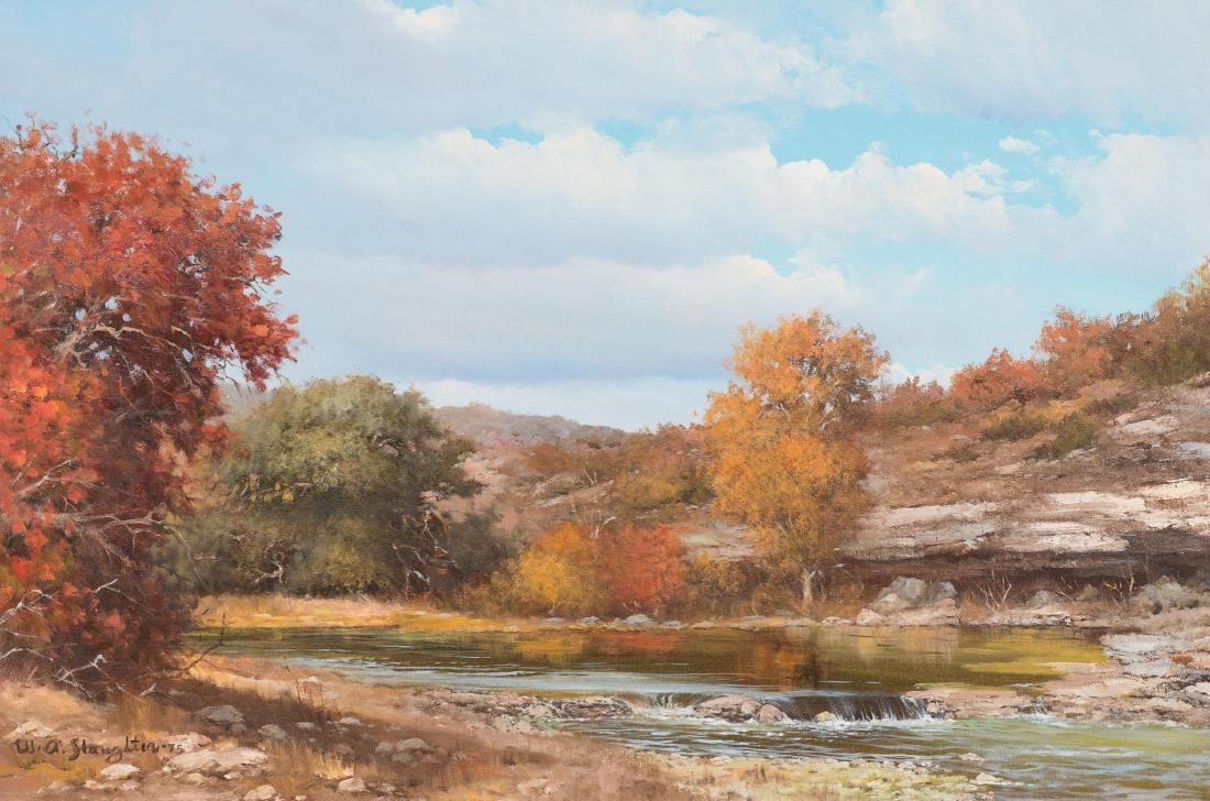 William Slaughter (1923-2003), Hill Country Landscape: William Slaughter (1923-2003), Hill Country Landscape in Autumn, 1975, oil on canvas, 24 x 36”, frame: 32.5 x 44.5" William A. Slaughter was born in San Antonio. His first call was to the minist