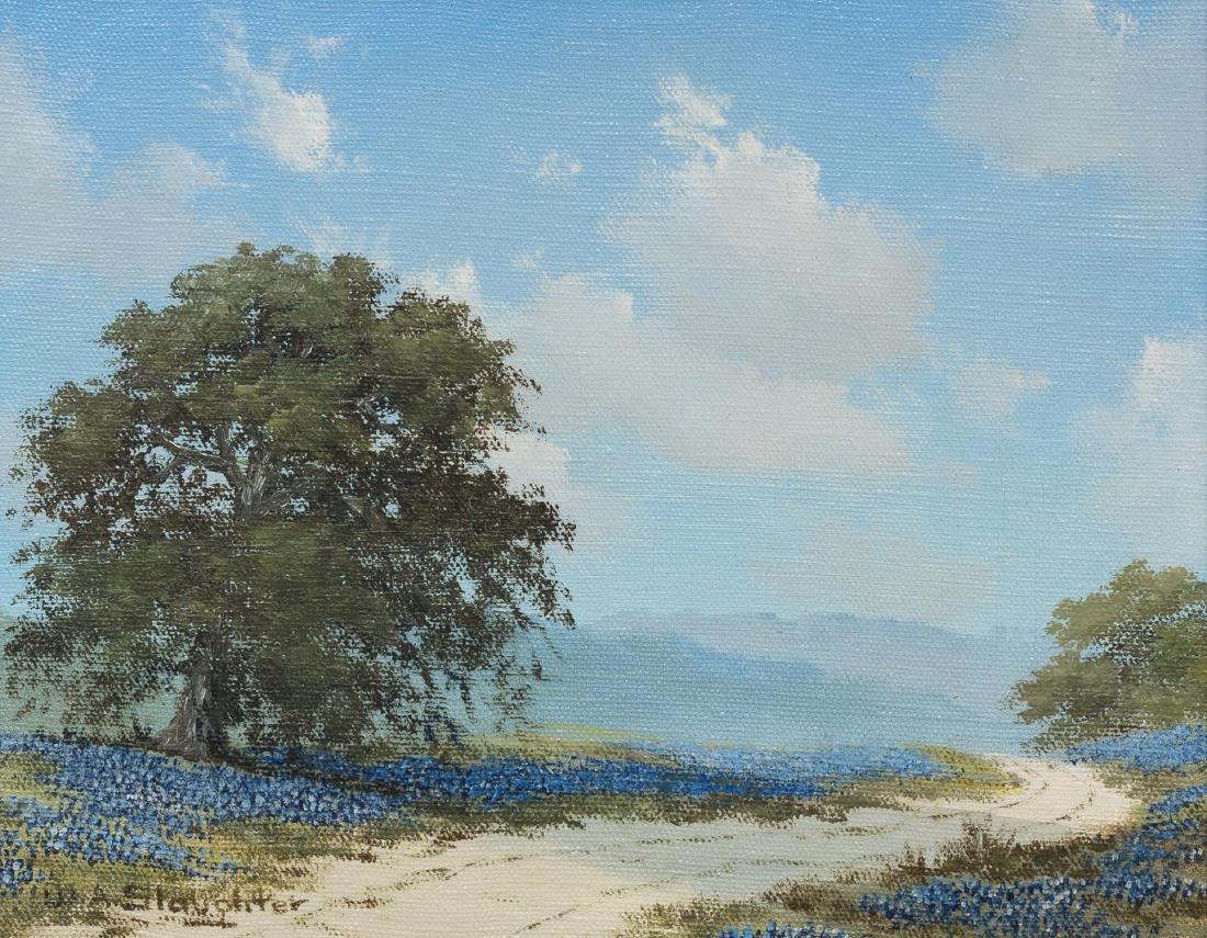 William Slaughter (1923-2003), Texas Bluebonnets, oil: William Slaughter (1923-2003), Texas Bluebonnets, oil on canvas, 8 x 10", frame: 18.5 x 21.5" William A. Slaughter was born in San Antonio. His first call was to the ministry and after serving in the