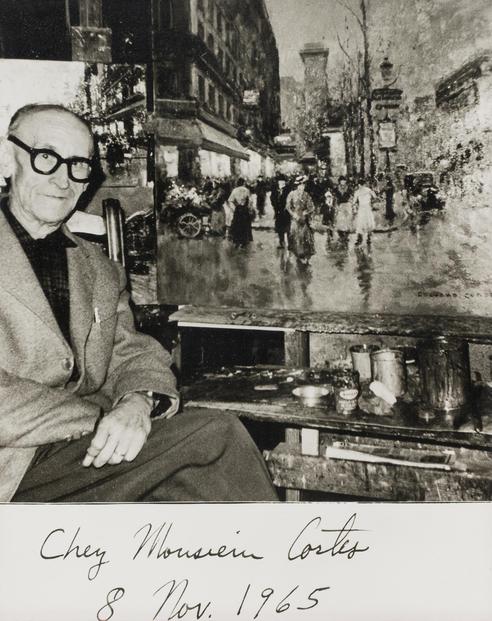 Photograph of artist Edouard Cortes: G. Harvey Estate: "Chez Monsieur Cortes - 8 Nov 1965" photograph of artist Edouard Cortes, frame: 12.75 x 11", belonging to G. Harvey, from the studio of the artist Provenance: Estate of G. Harvey