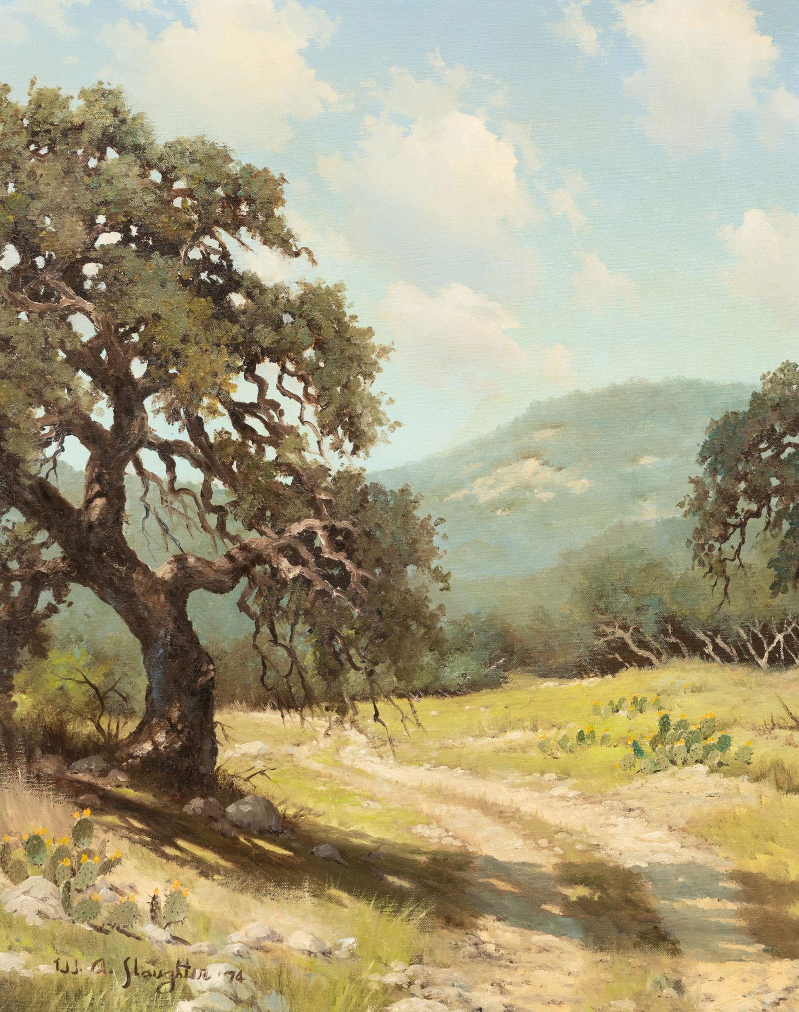 William A. Slaughter (1923-2003), "Summer Beauty", oil: William A. Slaughter (1923-2003), "Summer Beauty", oil on canvas, 30 x 24", frame: 39.25 x 33.25" William A. Slaughter was born in San Antonio, Texas in 1923 and died in Dallas, Texas December 2003. H