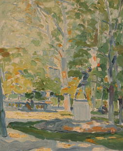 Pierre De Belay (1890-1947), Park Scene, oil on canvas,: Pierre De Belay (1890-1947), Park Scene, oil on canvas, 23.25 x 19.25", frame: 28.5 x 24.5" Provenance: the Estate of Nancye Miller Pierre de Belay was born in Quimperle, France, December 11, 1890 a