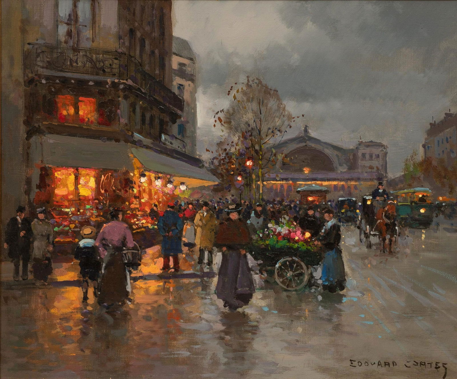 After Edouard Cortes, Street Scene, oil on canvas: After Édouard Cortès, A well done painting of a street scene by one of Cortès' followers, oil on canvas, 15 x 18", frame: 24.5 x 27.5"