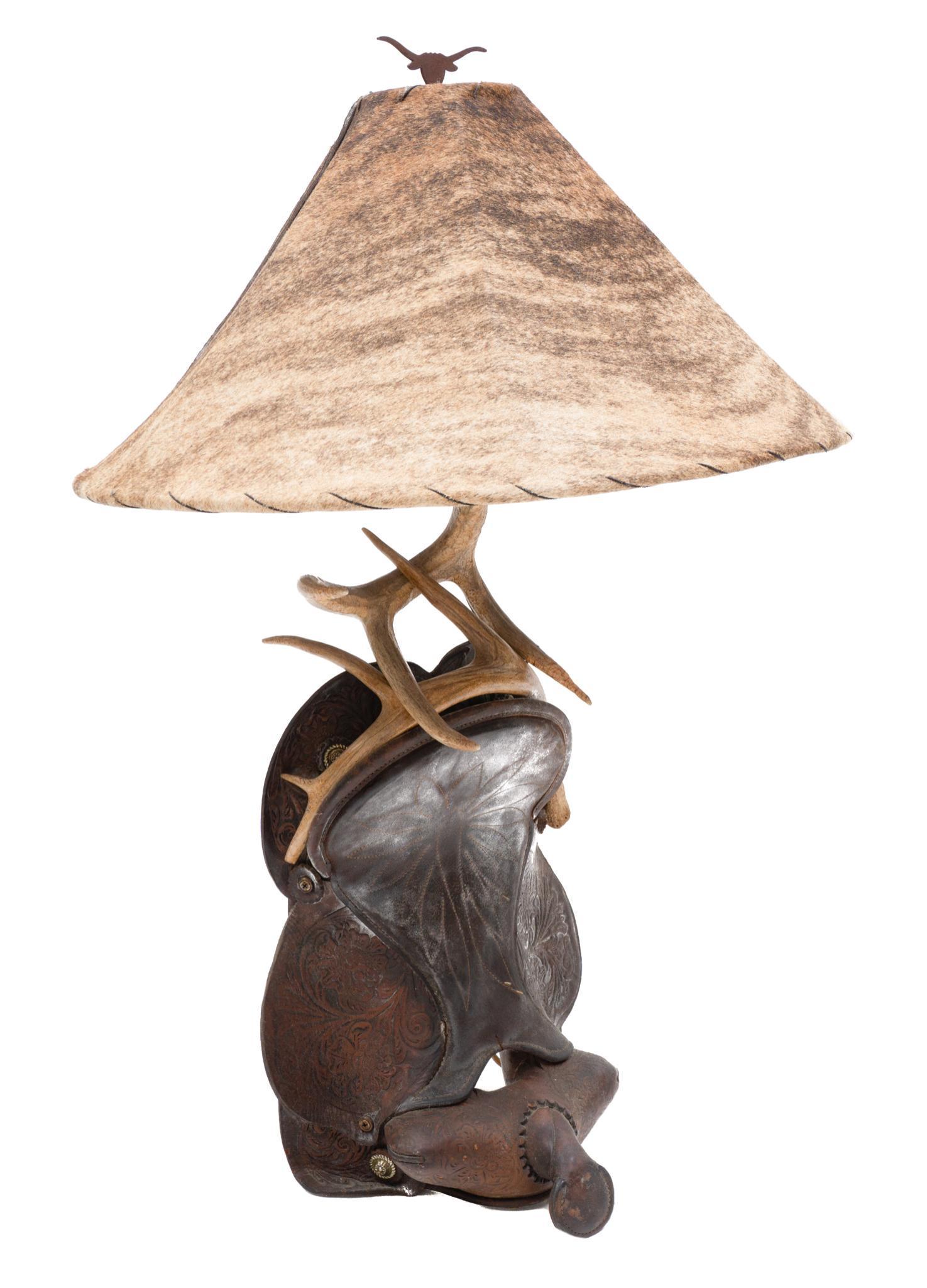 Vintage Leather Saddle and Horn Table Lamp (1 of 3)