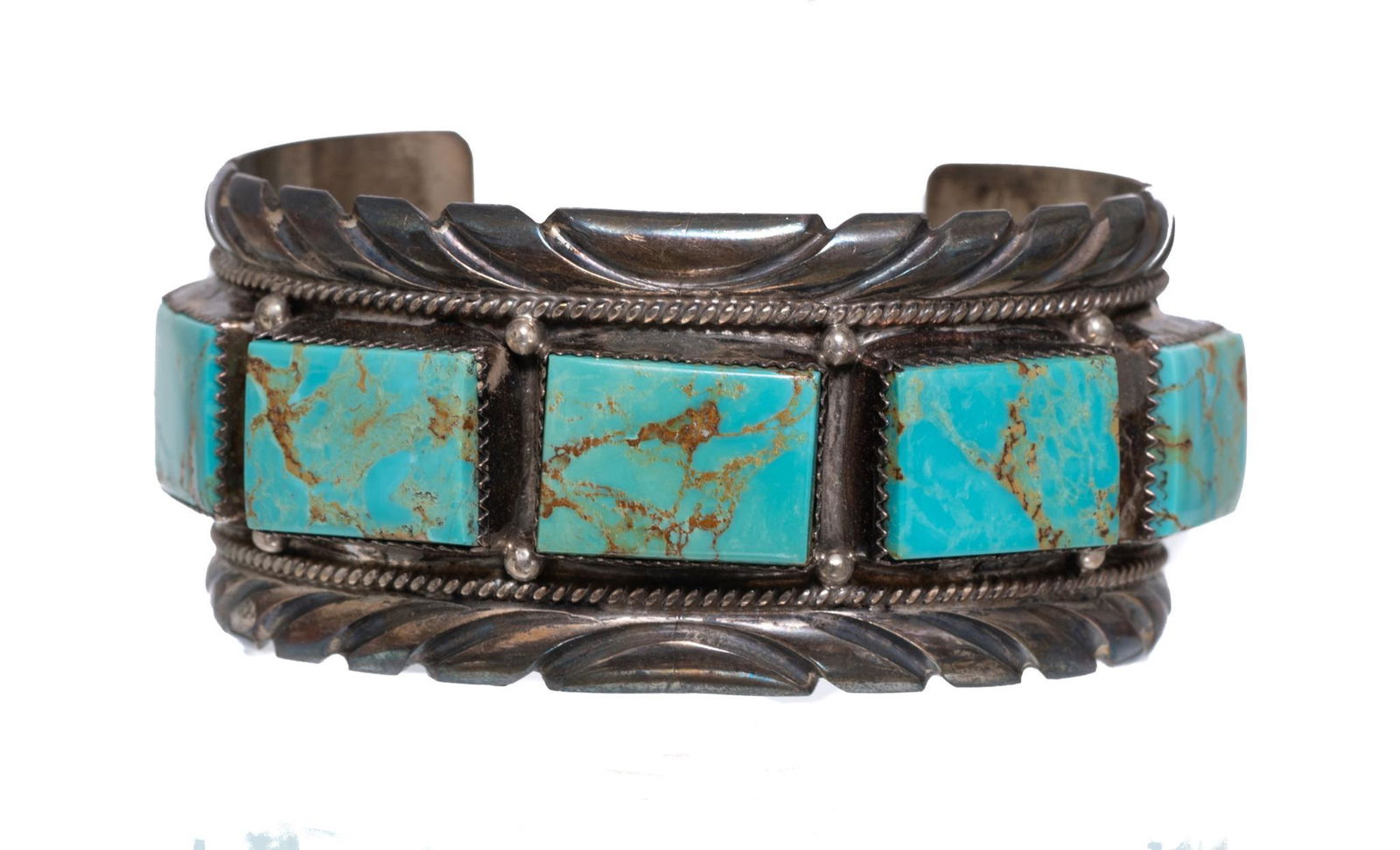 JCY Sterling and Turquoise Western Cuff Bracelet (1 of 6)