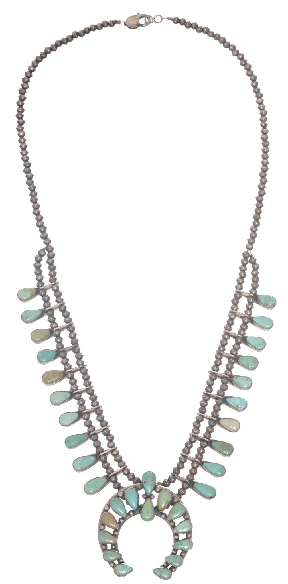Silver and Turquoise Squash Blossom Necklace (1 of 4)